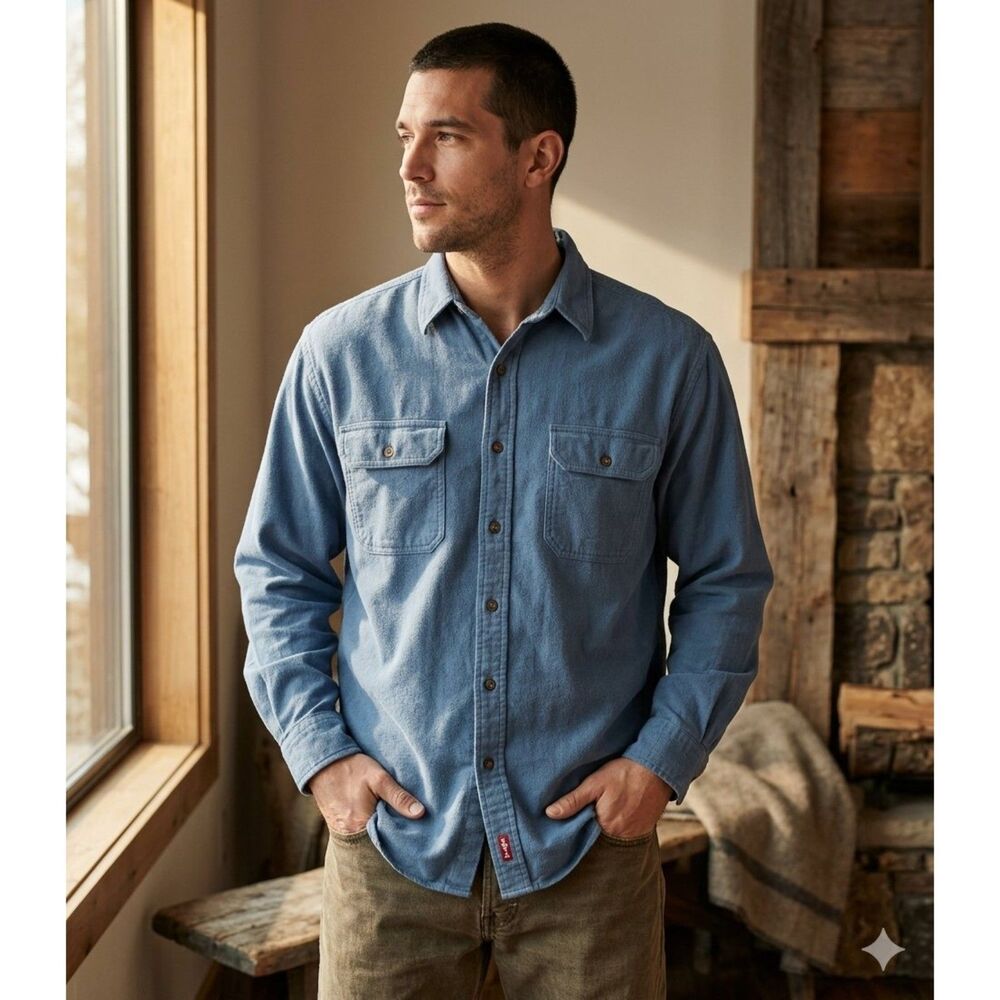 Levi's Chamois Flannel Shacket Mens XL Blue 100% Cotton Shirt Jacket